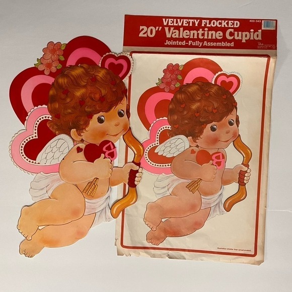 Vintage Valentine Cupid’s Arrow‎ Flocked and Jointed Valentine 80’s - Picture 1 of 8